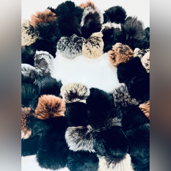 Surell real rabbit fur multicolor loop infinity scarf - black /brown/beige/grey - Picture 3 of 7